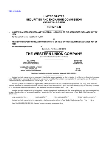 Thumbnail Western Union 10-Q Quarterly Report FY2009 