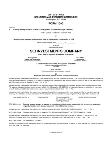 Thumbnail SEI Investments 10-Q Quarterly Report FY 