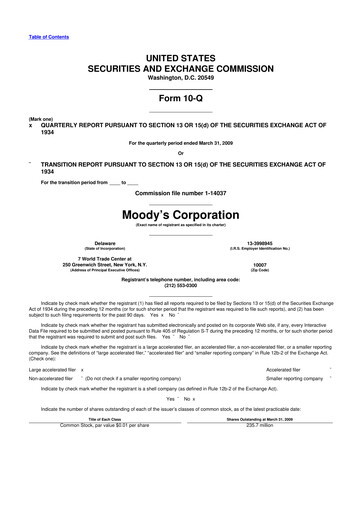 Thumbnail Moody's 10-Q Quarterly Report FY 