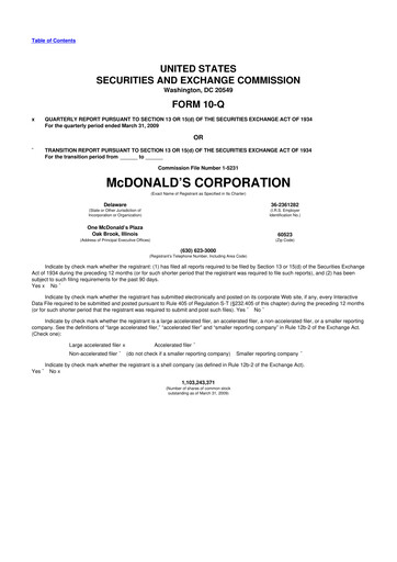 Thumbnail McDonald 10-Q Quarterly Report FY 