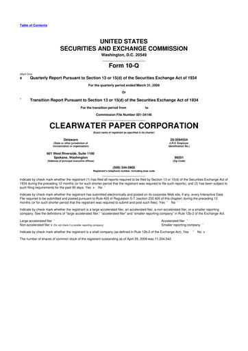 Thumbnail Clearwater Paper 10-Q Quarterly Report FY 