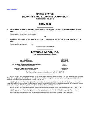 Thumbnail Owens & Minor

 10-Q Quarterly Report FY 