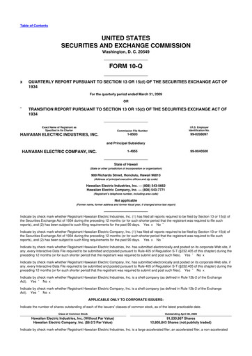 Thumbnail Hawaiian Electric Industries 10-Q Quarterly Report FY 
