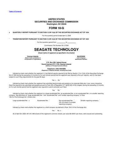 Thumbnail Seagate Technology 10-Q Quarterly Report FY 