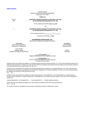 Thumbnail Oceaneering International
 10-Q Quarterly Report FY 