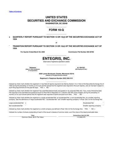 Miniature Entegris 10-Q Rapport trimestriel  
