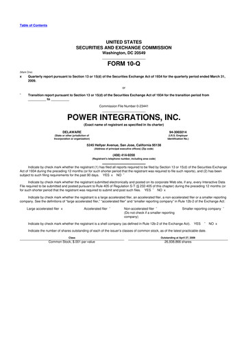 Miniature Power Integrations
 10-Q Rapport trimestriel  