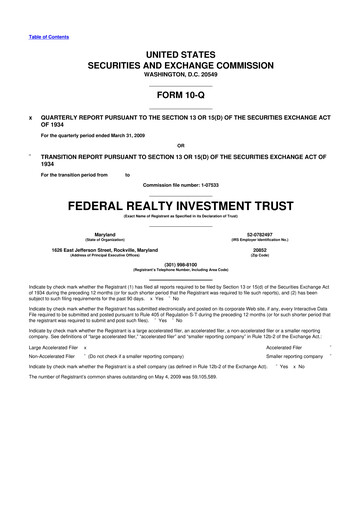 Thumbnail Federal Realty Investment Trust
 10-Q Quarterly Report FY 