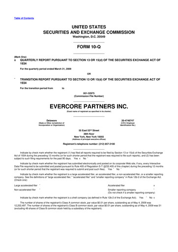 Miniature Evercore 10-Q Rapport trimestriel  