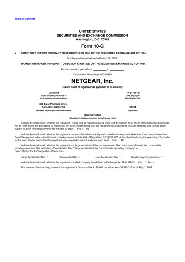 Miniature NETGEAR 10-Q Rapport trimestriel  