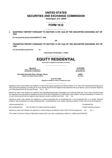 Thumbnail Equity Residential
 10-Q Quarterly Report FY 