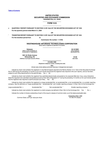Miniature Wabtec 10-Q Rapport trimestriel  