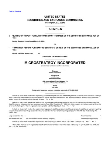 Miniature Strategy 
 (MicroStrategy) 10-Q Rapport trimestriel  