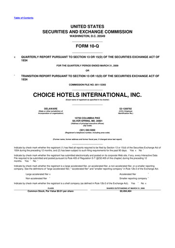 Miniature Choice Hotels International 10-Q Rapport trimestriel  