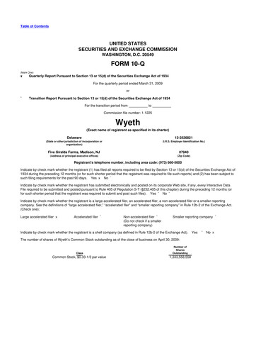 Miniature Wyeth 10-Q Rapport trimestriel  