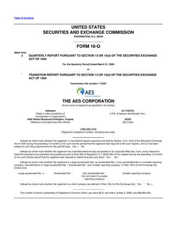 Miniature AES 10-Q Rapport trimestriel  