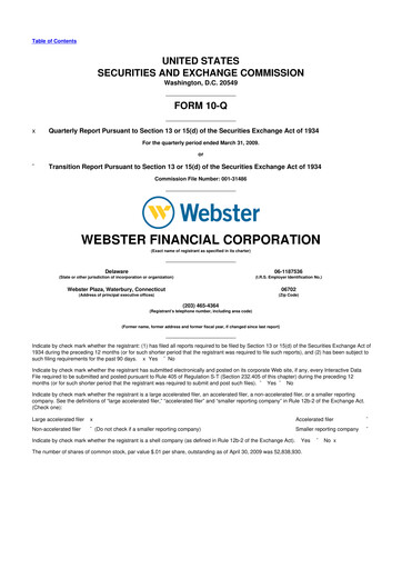 Thumbnail Webster Financial 10-Q Quarterly Report FY 