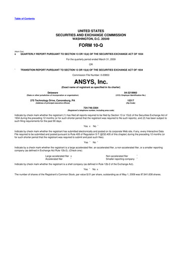 Vorschaubild Ansys 10-Q Quartalsbericht  