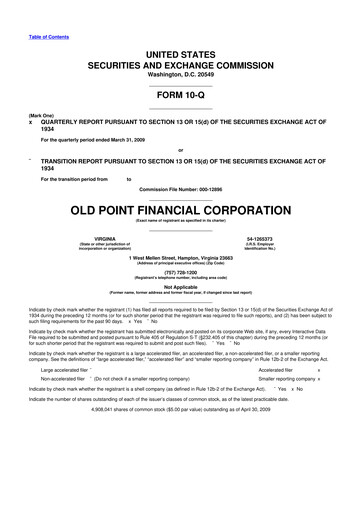 Thumbnail Old Point Financial 10-Q Quarterly Report FY 