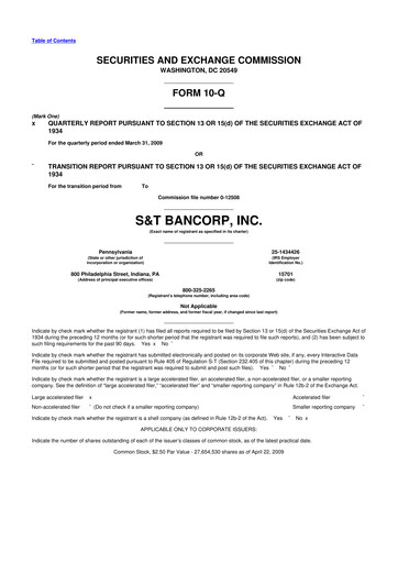 Thumbnail S&T Bancorp 10-Q Quarterly Report FY 