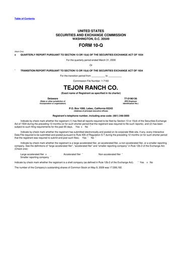 Thumbnail Tejon Ranch
 10-Q Quarterly Report FY 