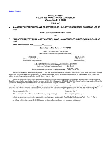 Miniature Zebra Technologies 10-Q Rapport trimestriel  