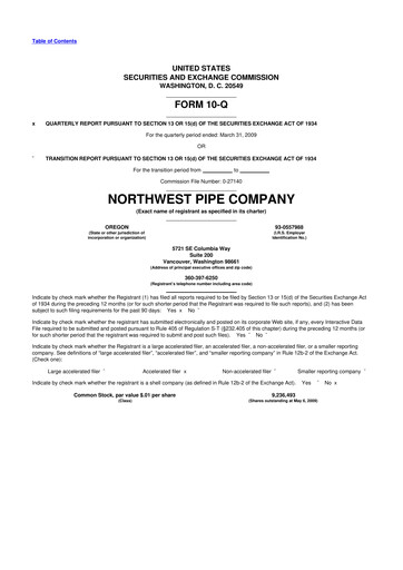 Thumbnail Northwest Pipe Company
 10-Q Quarterly Report FY 