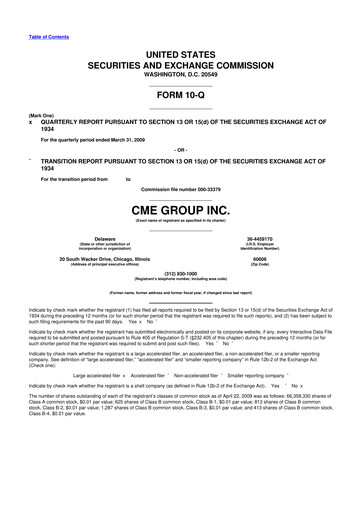 Miniature CME Group 10-Q Rapport trimestriel  