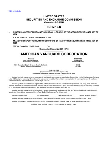 Miniature American Vanguard 10-Q Rapport trimestriel  