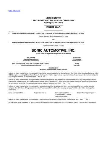 Thumbnail Sonic Automotive
 10-Q Quarterly Report FY 