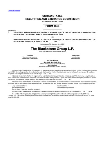 Thumbnail Blackstone Group 10-Q Quarterly Report FY 