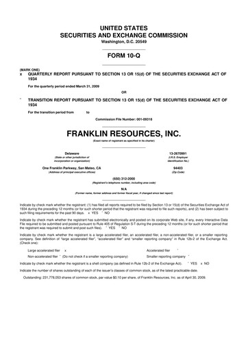 Miniature Franklin Resources 10-Q Rapport trimestriel  