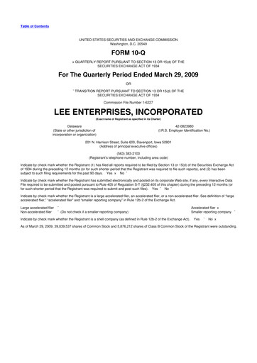 Thumbnail Lee Enterprises
 10-Q Quarterly Report FY 