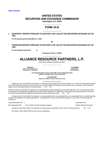 Vorschaubild Alliance Resource Partners 10-Q Quartalsbericht  