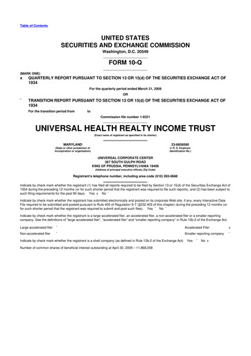 Vorschaubild Universal Health Realty Income Trust 10-Q Quartalsbericht  