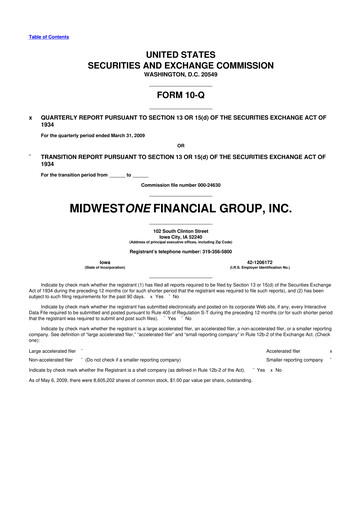 Thumbnail MidWestOne Financial Group
 10-Q Quarterly Report FY 