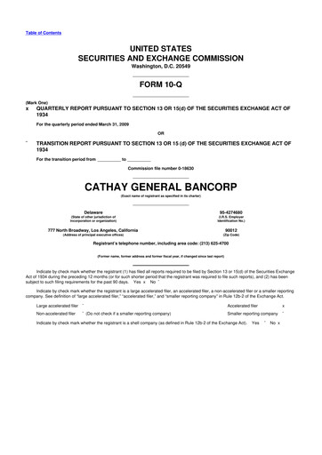 Thumbnail Cathay General Bancorp 10-Q Quarterly Report FY 