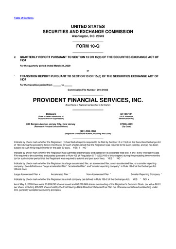 Thumbnail Provident Financial Services 10-Q Quarterly Report FY 