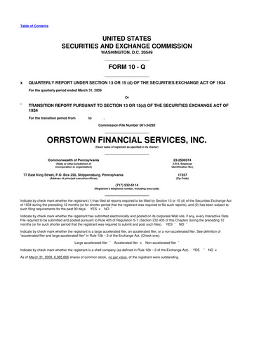 Thumbnail Orrstown Financial Services 10-Q Quarterly Report FY 
