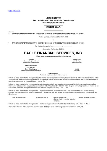 Thumbnail Eagle Financial Services 10-Q Quarterly Report FY 