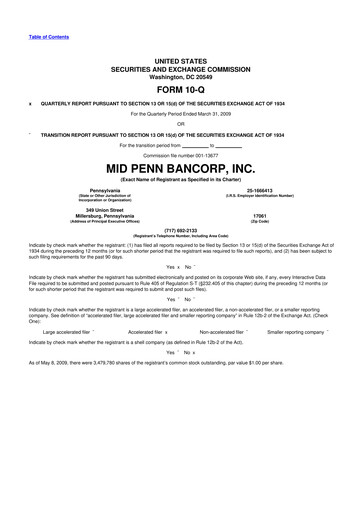 Thumbnail Mid Penn Bancorp 10-Q Quarterly Report FY 
