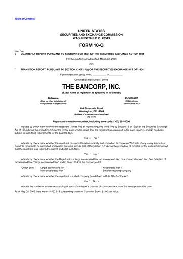 Thumbnail The Bancorp, Inc. 10-Q Quarterly Report FY 