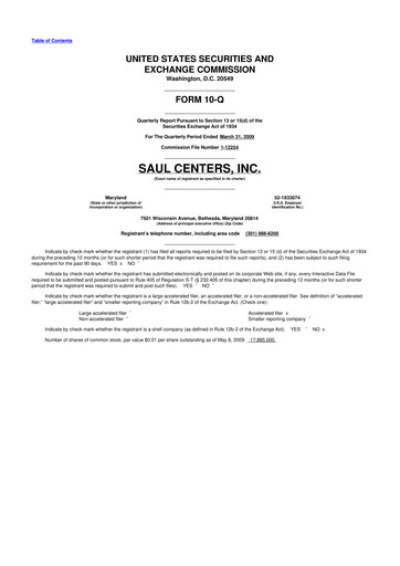 Miniature Saul Centers 10-Q Rapport trimestriel  