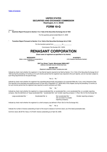 Miniature Renasant Corp 10-Q Rapport trimestriel  