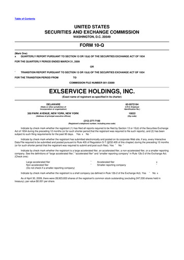 Miniature EXL Service
 10-Q Rapport trimestriel  