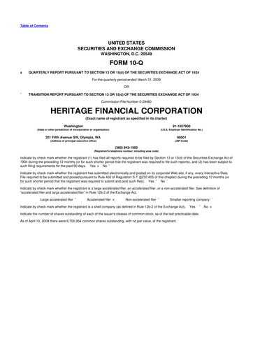Thumbnail Heritage Financial 10-Q Quarterly Report FY 