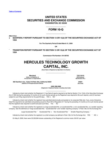 Thumbnail Hercules Capital
 10-Q Quarterly Report FY 