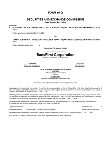 Thumbnail BancFirst 10-Q Quarterly Report FY 