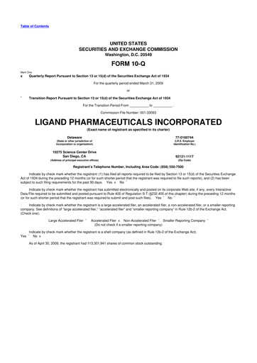 Miniature Ligand Pharmaceuticals 10-Q Rapport trimestriel  