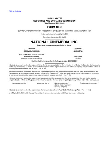 Thumbnail National CineMedia 10-Q Quarterly Report FY 